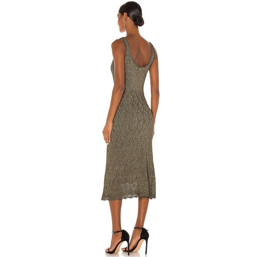 Misa Salma Knit Midi Dress Gold Womens XS Cocktail Metallic Black Sleeveless - Picture 2 of 8